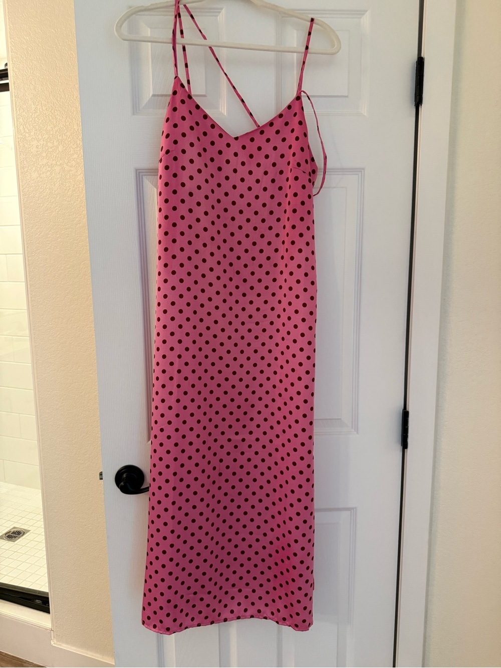 Mango Bright Pink Dress with Brown Polka Dots